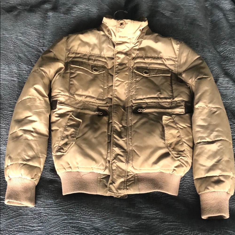 Khaki puffer waist length Zara coat